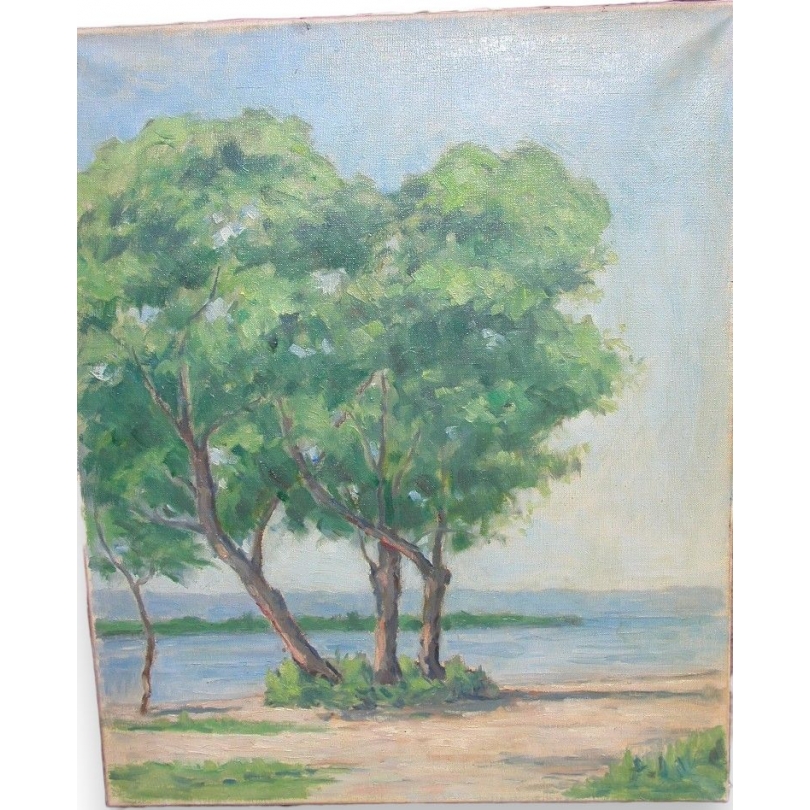Paintings | Swiss oil on canvas, ‘Lakeside’ by Moinat SA  – Antiques and home décor