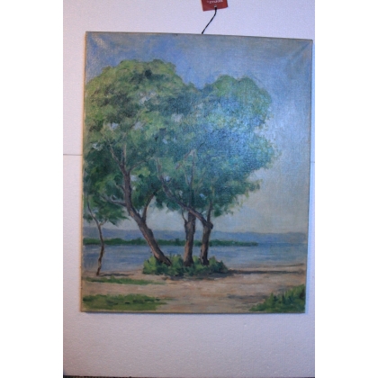 Paintings | Swiss oil on canvas, ‘Lakeside’ by Moinat SA  – Antiques and home décor