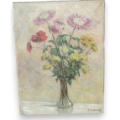 Huile sur toile Suisse \"Bouquet de