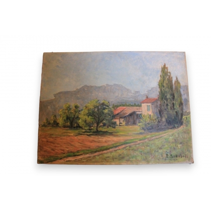 Huile sur toile \"Vue du Midi\" signée P.