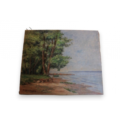 Huile sur toile Suisse \"Bord du lac à