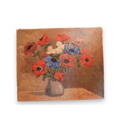 Huile sur toile \"Bouquet de coquelicots\"