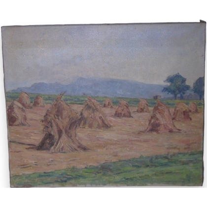 Huile sur toile \"Environs de Presinge\"