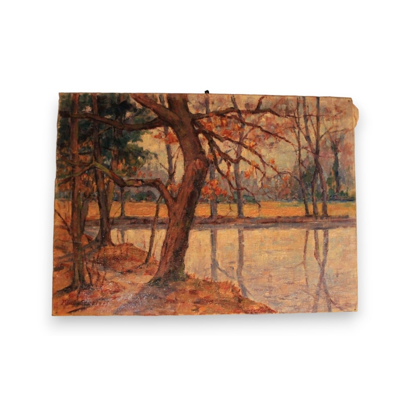 Paintings | Swiss oil on canvas "Étang en Moinat SA  - Antiques and home décor