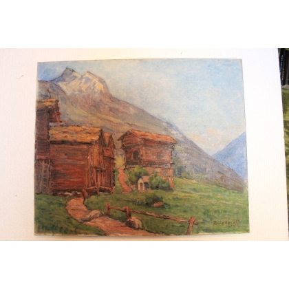 Paintings | Oil on canvas, Switzerland "Chalets au Moinat SA" – Antiques and home décor
