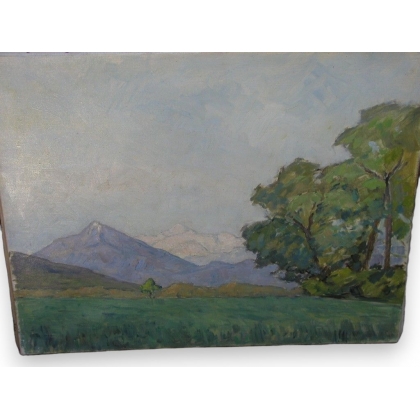 Huile sur toile Suisse \"Le Mont-Blanc