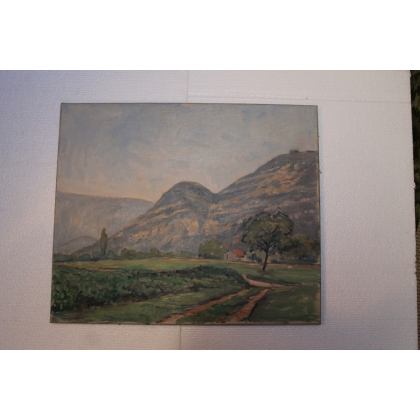 Paintings | Swiss oil on canvas "Campagne Moinat SA  - Antiques and home décor"