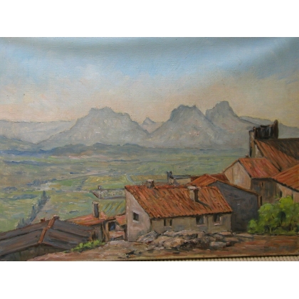 Huile sur toile \"Eygalières et la