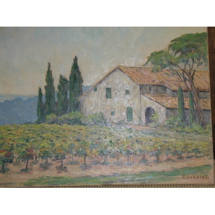 Huile sur toile \"Vignoble\" signée P.