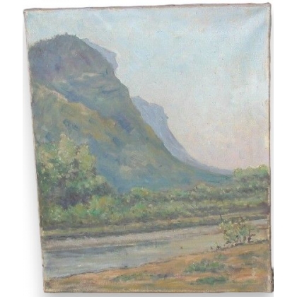 Huile sur toile Suisse \"Rivière\" de