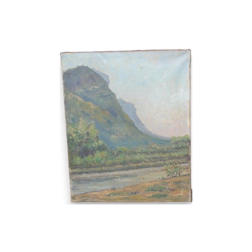 Huile sur toile Suisse "Rivière" de