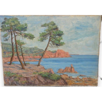 Huile sur toile \"Bord de mer\" de Paul