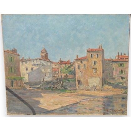 Huile sur toile \"Rousillon 1954\" signée