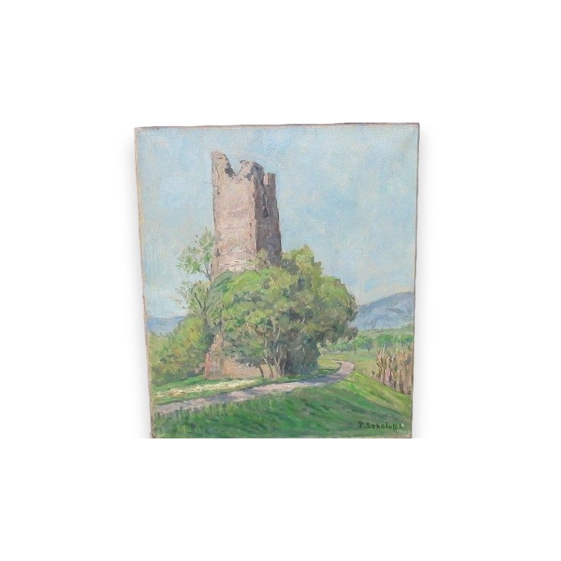 Paintings | Oil on canvas: ‘Abandoned Tower, 20 May, Moinat SA’ – Antiques and interior design