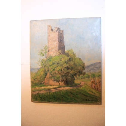 Paintings | Oil on canvas: ‘Abandoned Tower, 20 May, Moinat SA’ – Antiques and interior design