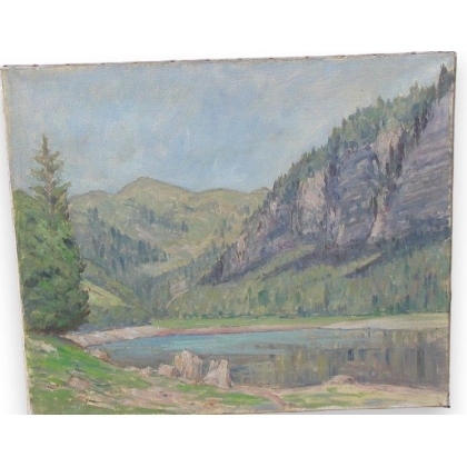 Huile sur toile \"Lac de Montriond 13