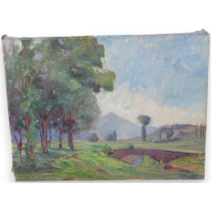 Huile sur toile \"Petit pont\" de Paul