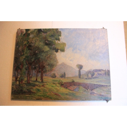 Paintings | Oil on canvas, ‘Petit pont’ by Paul Moinat SA  – Antiques and home décor