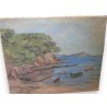 Paintings | Oil on canvas: ‘Three Boats on the Shore’ by Moinat SA – Antiques and Decor