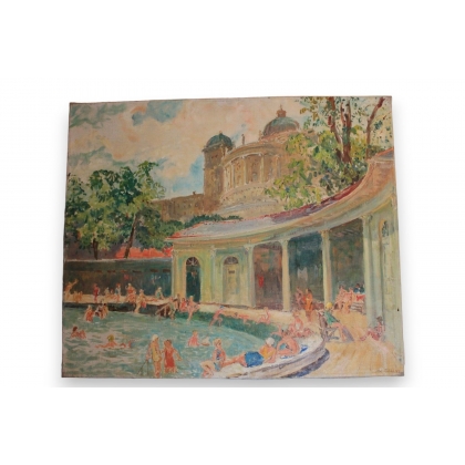 Tableau \"Piscine\" signé A. TIÈCHE 1933