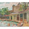 Paintings | Oil on canvas: ‘Swimming pool in front of Moinat SA’ – Antiques and interior design