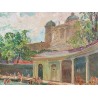 Paintings | Oil on canvas: ‘Swimming pool in front of Moinat SA’ – Antiques and interior design