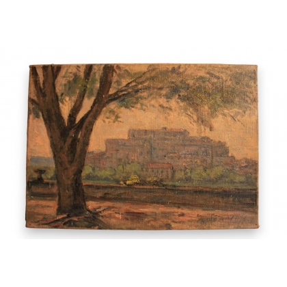 Huile sur toile \"Grignan Sept. 1952\"