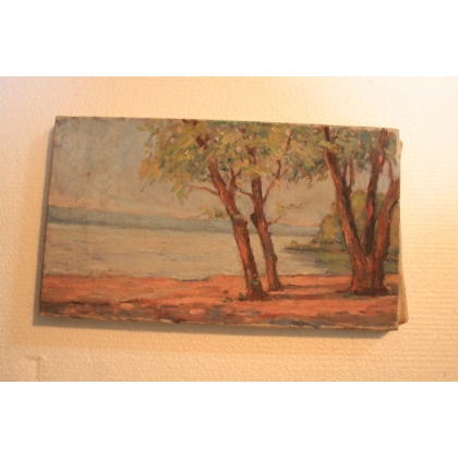 Paintings | Oil on canvas “Lake Geneva Beach” Moinat SA  – Antiques and home décor