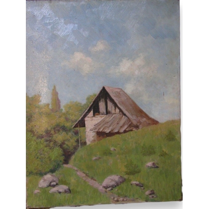 Huile sur toile \"Grange\" Suisse de Paul