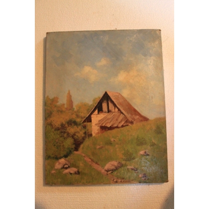 Paintings | Oil on canvas ‘Barn’ (Switzerland) by Paul Moinat SA  – Antiques and home décor