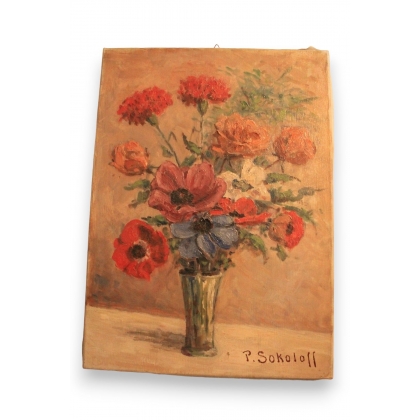 Huile sur toile \"Bouquet de fleurs 30