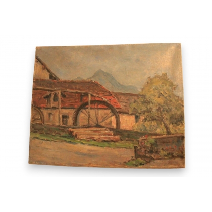 Huile sur toile \"Moulin près de