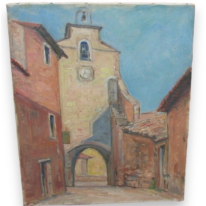 Huile sur toile \"Église de Roussillon