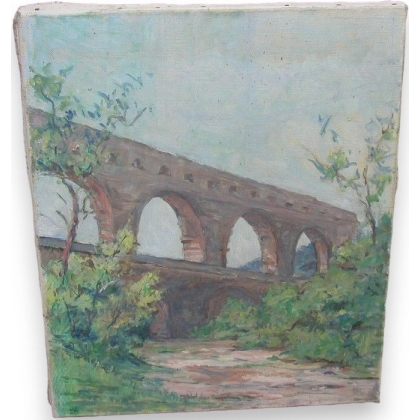 Huile sur toile \"Viaduc\" de Paul
