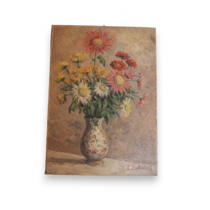 Huile sur toile \"Vase de fleurs 17
