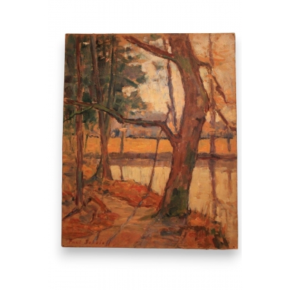 Huile sur panneau \"Étang de Bel Aire 30