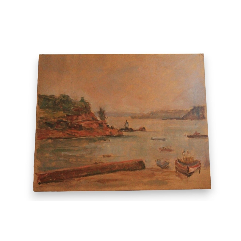 Huile sur panneau \"Ile Bréa Bretagne\"