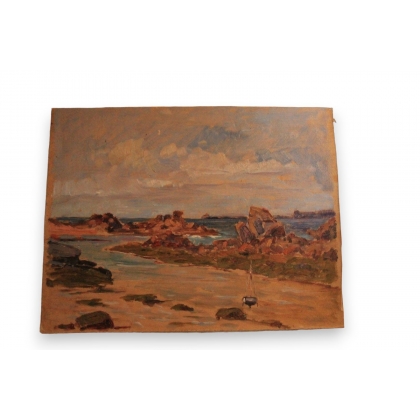 Huile sur panneau \"Marrée basse, Baie