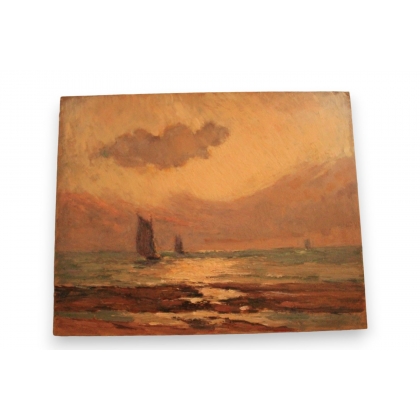 Huile sur panneau \"Voiliers\" de Paul