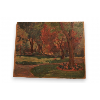 Huile sur panneau \"Jardin 1925\"