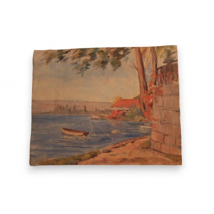 Huile sur panneau \"Barque\" de Paul