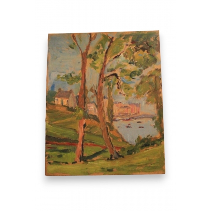 Huile sur panneau \"Paysage\" de Paul