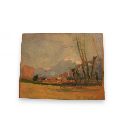 Huile sur panneau \"Montagne\" de Robert