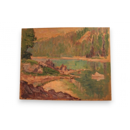 Huile sur panneau \"Lac de Monriond