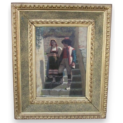 Tableau \"Personnages à Sorente\", monogrammé.