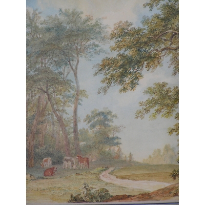 Aquarelle suisse sur papier "Campagne - Beaulieu"  sur Moinat SA  - Antiquités décoration -  Gouaches, Aquarelles, Pastels