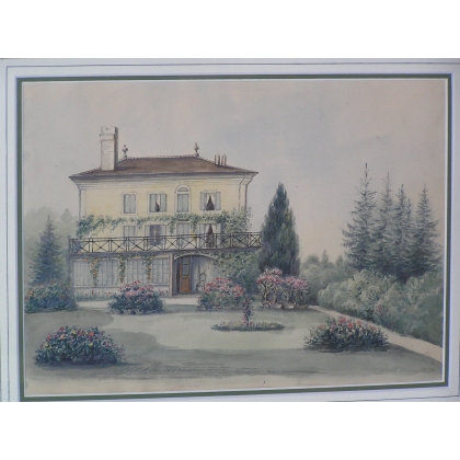 Aquarelle suisse sur papier "Les Uttins  sur Moinat SA  - Antiquités décoration -  Gouaches, Aquarelles, Pastels