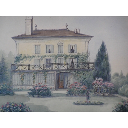 Aquarelle suisse sur papier "Les Uttins  sur Moinat SA  - Antiquités décoration -  Gouaches, Aquarelles, Pastels