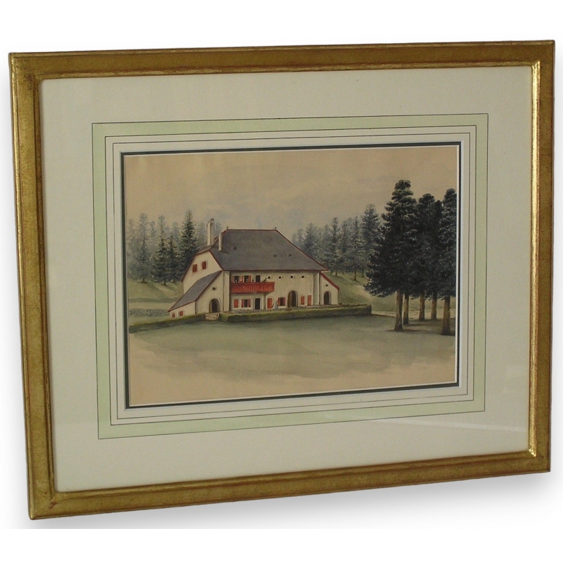 Aquarelle suisse "Montchambot , Jura  sur Moinat SA  - Antiquités décoration -  Gouaches, Aquarelles, Pastels