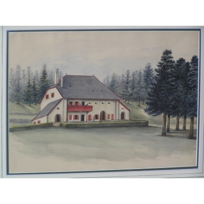 Aquarelle suisse "Montchambot , Jura  sur Moinat SA  - Antiquités décoration -  Gouaches, Aquarelles, Pastels
